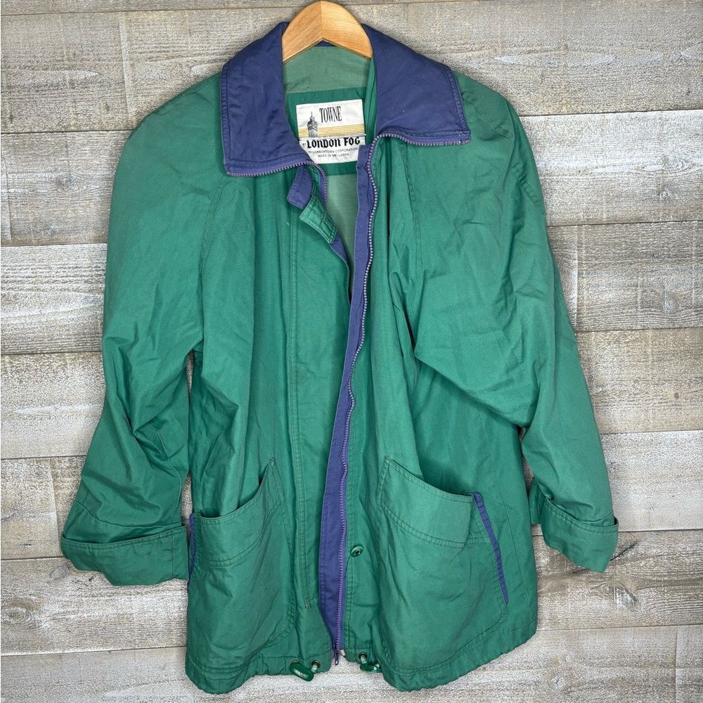 London Fog XS 90s vintage green zip up neon windbreaker jacket XS womens zip up